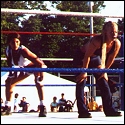 In tag team action, Angel Williams and Tracy Brooks wait for their opponents...
