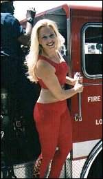 So where else would you expect to see this G.L.O.R.Y. Girl but hanging onto the running board of a fire engine?!